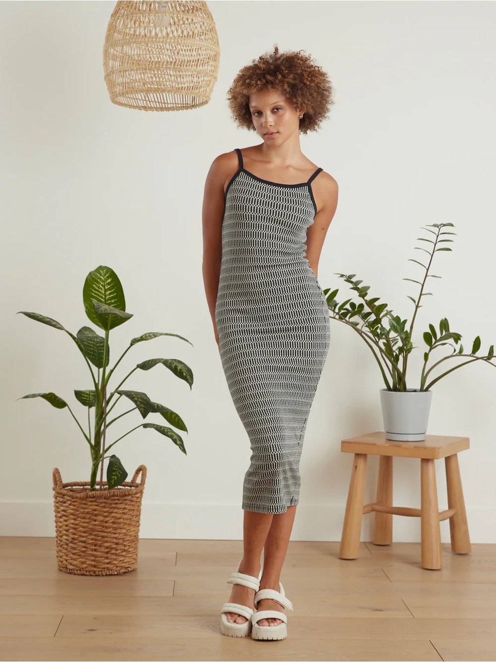 Known Supply • NWT Vermont Jacquard Black & White Knit Midi Slip Dress